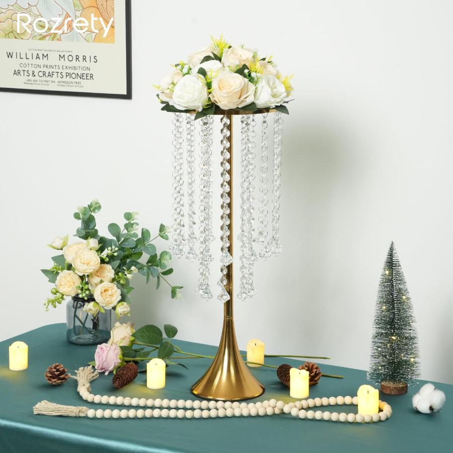 【並行輸入品】Rozrety テーブル用ゴールドセンターピース 4個 ウェディングセンターピース テーブル用花瓶 高さ22インチ メタルクリスタ_9
