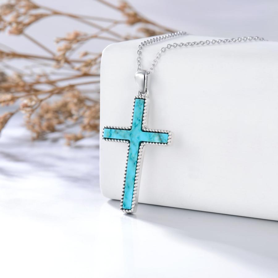 ローズクォーツネックレス　十字架ペンダント　ホワイトターコイズ 並行輸入品】BETHZA ターコイズクロスネックレス レディース 925