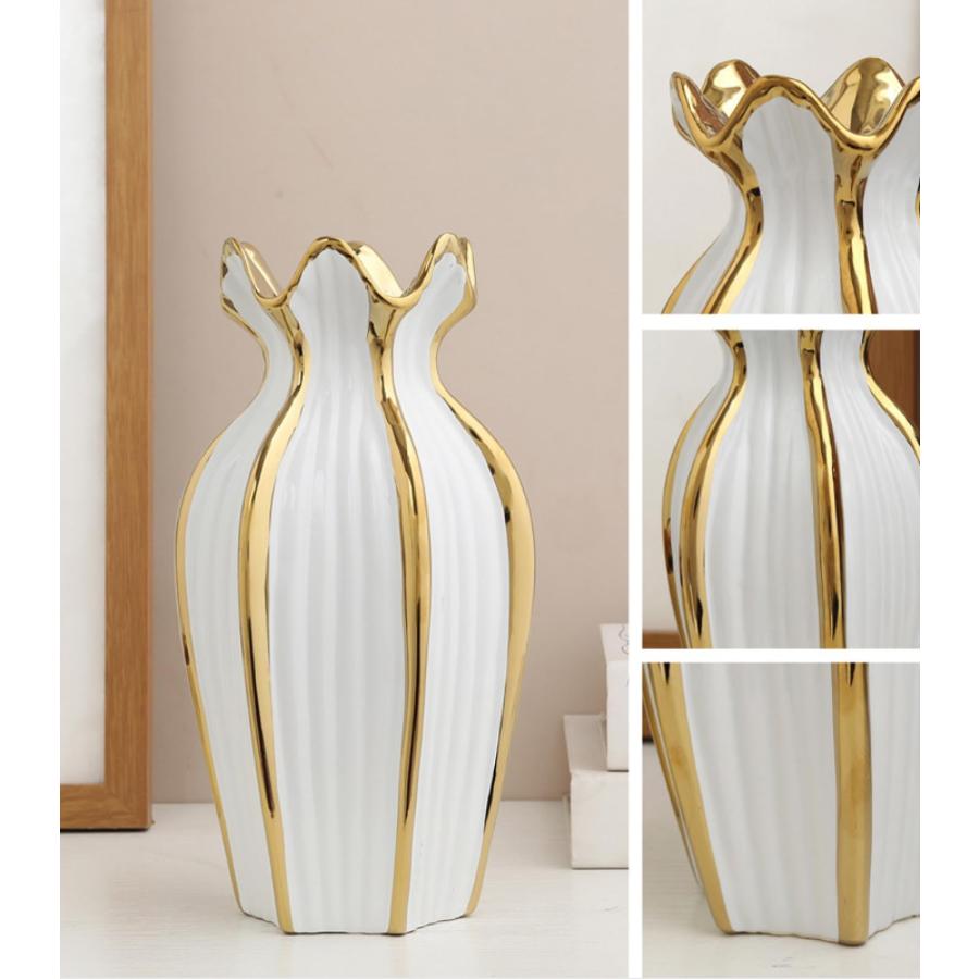 【並行輸入品】ゴールドセラミック花瓶、セラミックモダンフラワー花瓶モダンアートセラミックハンドホールディング植物装飾用農家装飾結婚式ディナーテー_6