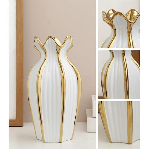 【並行輸入品】ゴールドセラミック花瓶、セラミックモダンフラワー花瓶モダンアートセラミックハンドホールディング植物装飾用農家装飾結婚式ディナーテー_7