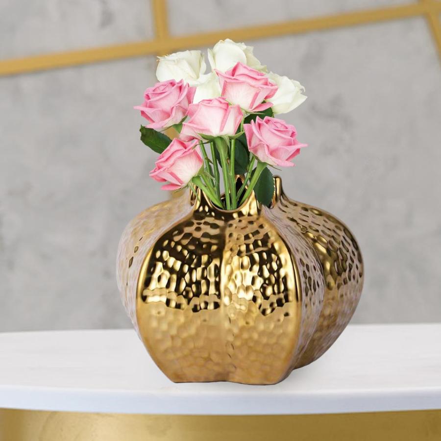 並行輸入品】Qianly Ceramic Flower Vase Plants Pot Ornament Art