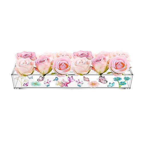 【並行輸入品】Tystuvyt 花瓶 アクリル 長方形 花柄 センターピース ダイニングテーブル用 24インチ 12穴 長方形アクリル花瓶_1