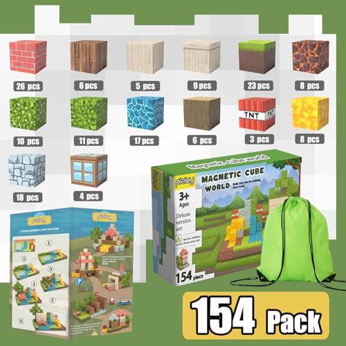 【並行輸入品】STEM モンテッソーリ感覚おもちゃ 154ピース マグネットビルディングブロック 3人以上の子供向けギフト フィジェットキューブの画像