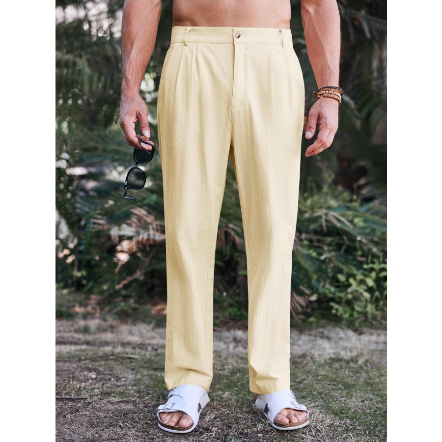 【並行輸入品】PASLTER Mens Casual Cotton Linen Pants Loose Fit Elastic Waist Y_3