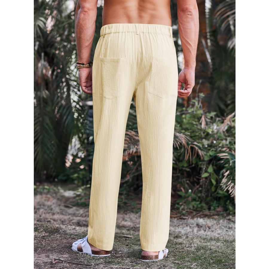 【並行輸入品】PASLTER Mens Casual Cotton Linen Pants Loose Fit Elastic Waist Y_6