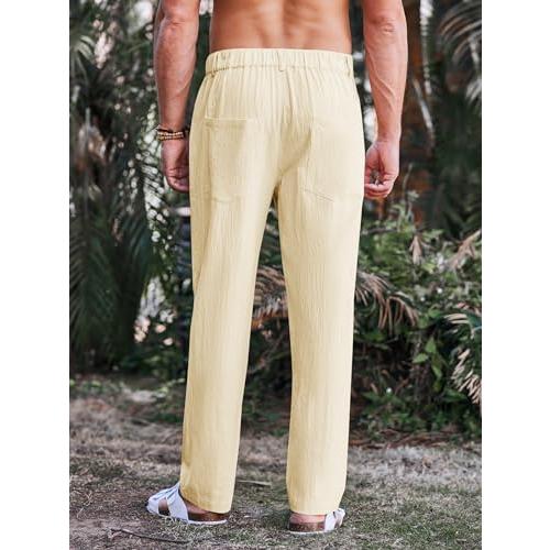 【並行輸入品】PASLTER Mens Casual Cotton Linen Pants Loose Fit Elastic Waist Y_7