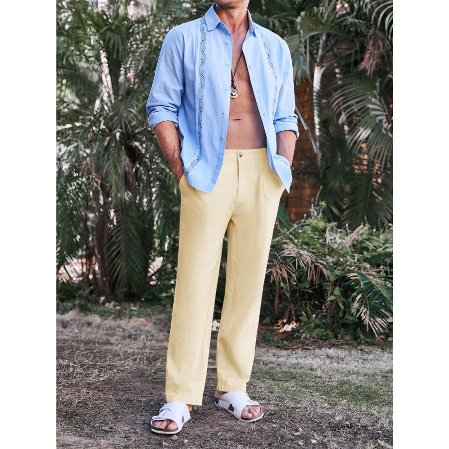 【並行輸入品】PASLTER Mens Casual Cotton Linen Pants Loose Fit Elastic Waist Y_9