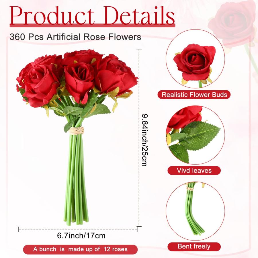 【並行輸入品】Jexine 360 ヘッド 30 ブーケ 造花バラ フラワー バルク フェイクローズ フラワーブーケ リアルなシルクフェイクロー |  | 03