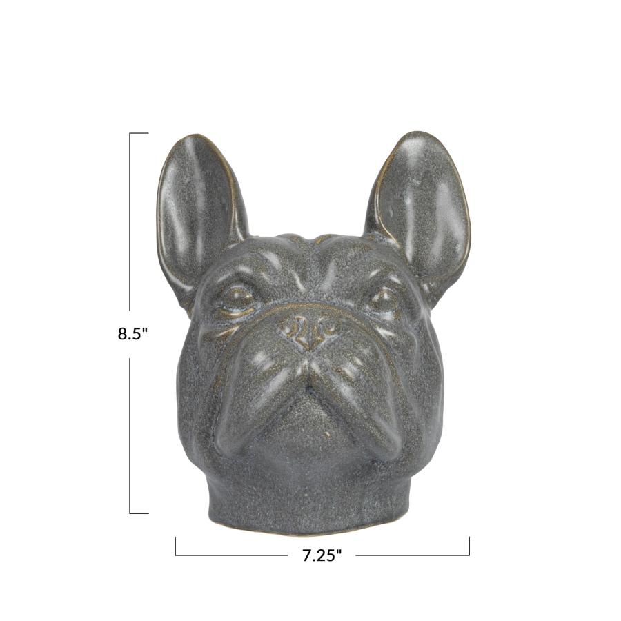 【並行輸入品】Creative Co Op 7.25インチ ストーンウェア フレンチブルドッグヘッド花瓶 反応性釉薬付き グレープランター Cr_9