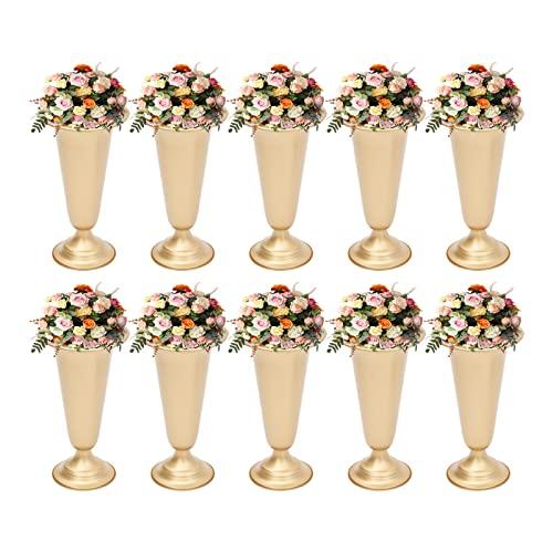 【並行輸入品】LOHISHILO 10Pcs 9.8in Flower Trumpet Vase Stand Metal Floor Stan_4