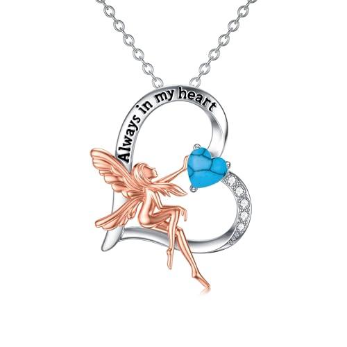 【並行輸入品】LONAGO フェアリーネックレス 925スターリングシルバー Always in My Heart フェアリー人工ターコイズムー_1