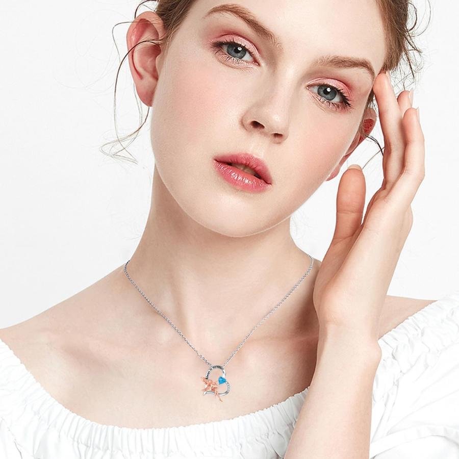 【並行輸入品】LONAGO フェアリーネックレス 925スターリングシルバー Always in My Heart フェアリー人工ターコイズムー_3