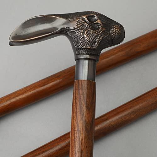 【並行輸入品】Bhartiya Handicrafts ラビットヘッド スタイリッシュな木製ウォーキング杖 シルバーとアンティークメッキラビット_1