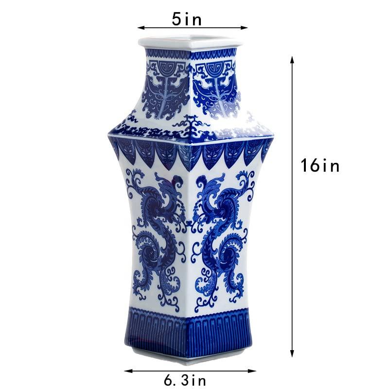 【並行輸入品】Blue and White Ceramic Vase for Flowers Tall Large Floor Shelf D_3