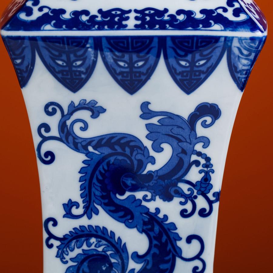 【並行輸入品】Blue and White Ceramic Vase for Flowers Tall Large Floor Shelf D_5