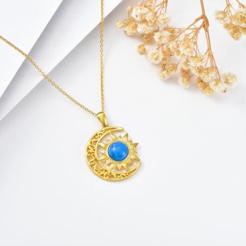 【並行輸入品】Feeot 三日月ネックレス 925スターリングシルバー 月と太陽のペンダント 天然ターコイズ 本物の宝石 クリスマス 誕生日 ジ_4