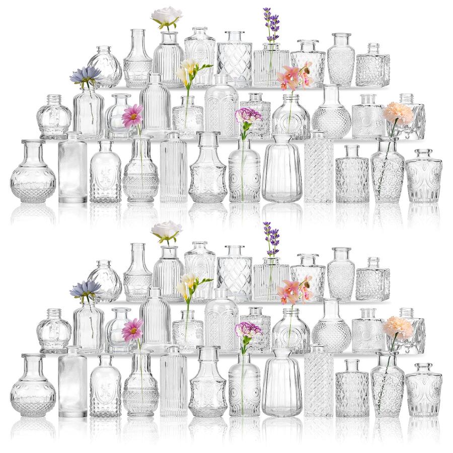 【並行輸入品】CEWOR ガラスつぼみ花瓶 64個セット 小さな花瓶 センターピース用 花用の花瓶 素朴なウェディングホームテーブルデコレーショ