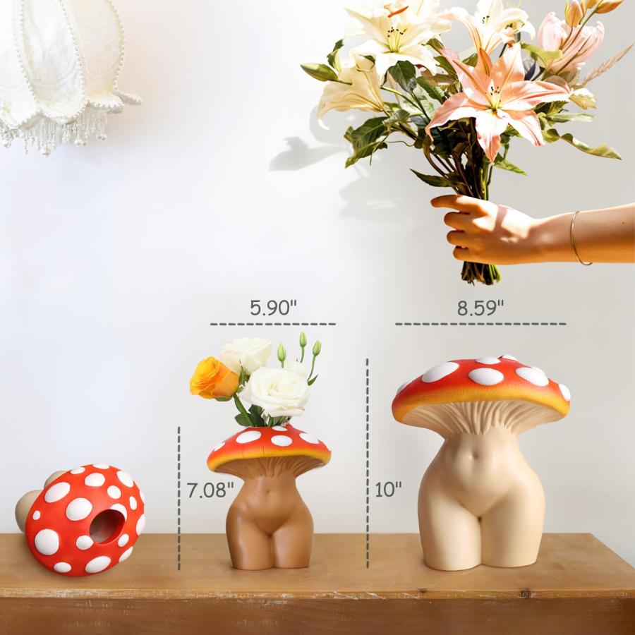 並行輸入品】GUGUGO 10インチ キノコ 女性 ボディ花瓶 装飾用 風変わり