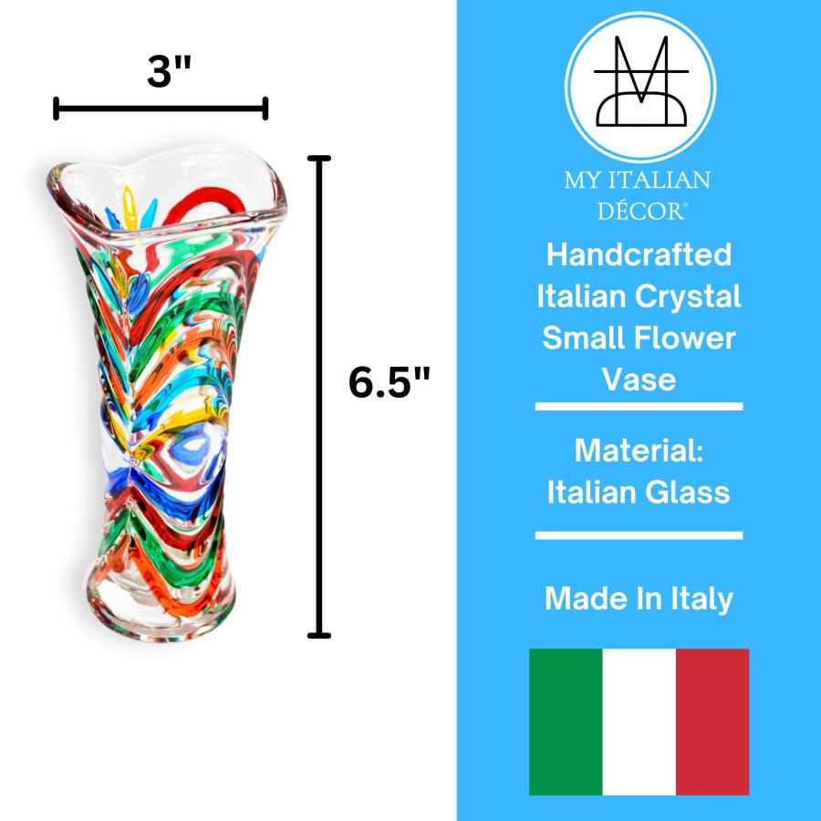 Italian Crystal Flower Vase， Multicolor， Hand Painted
