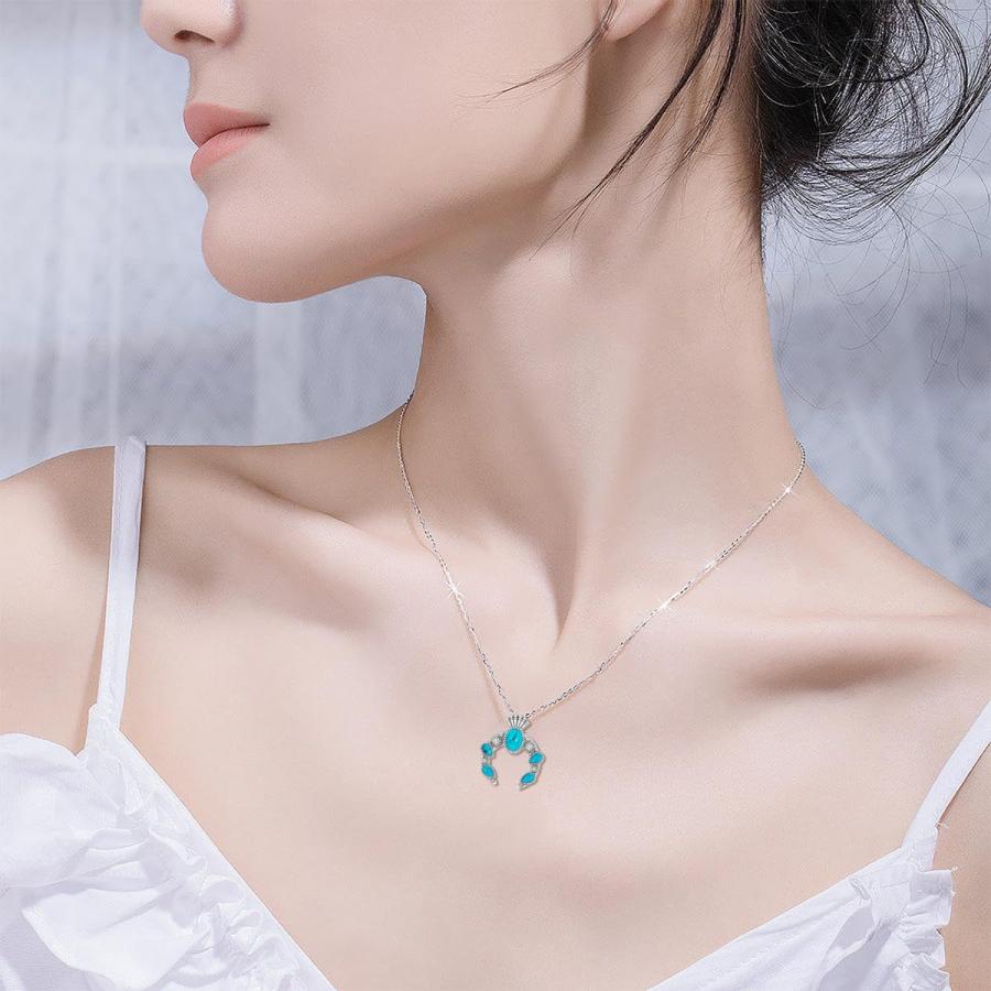 【並行輸入品】BETHZA 本物のターコイズスカッシュブロッサムネックレス 925スターリングシルバー エスニック トライバルターコイズペンダン_3