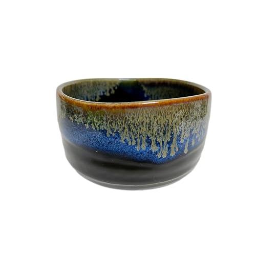 陶器 抹茶碗 黒茶グラデーション 並行輸入品】日本の抹茶ボウル 直径4.45インチ ブラック ブルーの