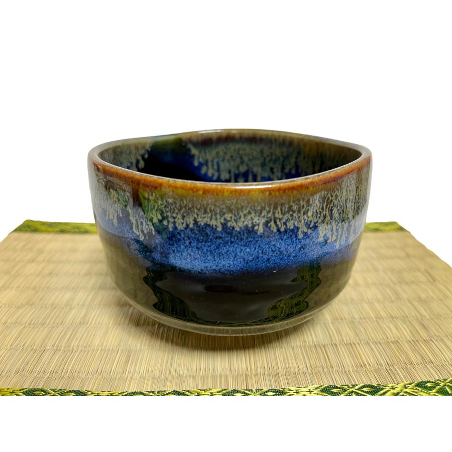 青茶グラデーション陶器ボウル 並行輸入品】日本の抹茶ボウル 直径4.45インチ ブラック ブルーの
