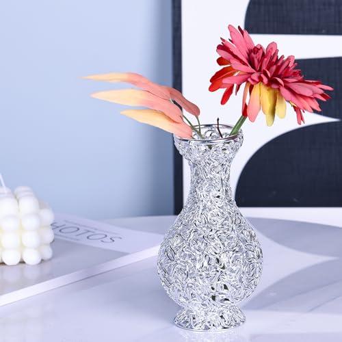 【並行輸入品】ゴールドメタル花瓶、手作りの金属製装飾花瓶、ドライフラワーを置く、パンパスグラス、結婚式、記念日の誕生日に最適 (シルバー S)_1