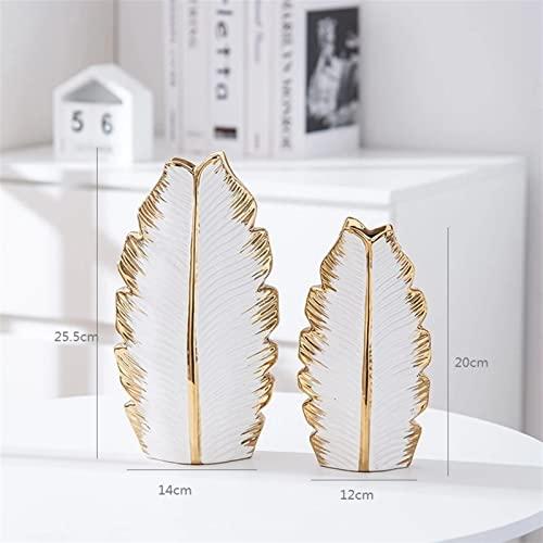 【並行輸入品】Flower Vases 2pcs Nordic Black Gold White Plating Leaf Ceramic Vの画像