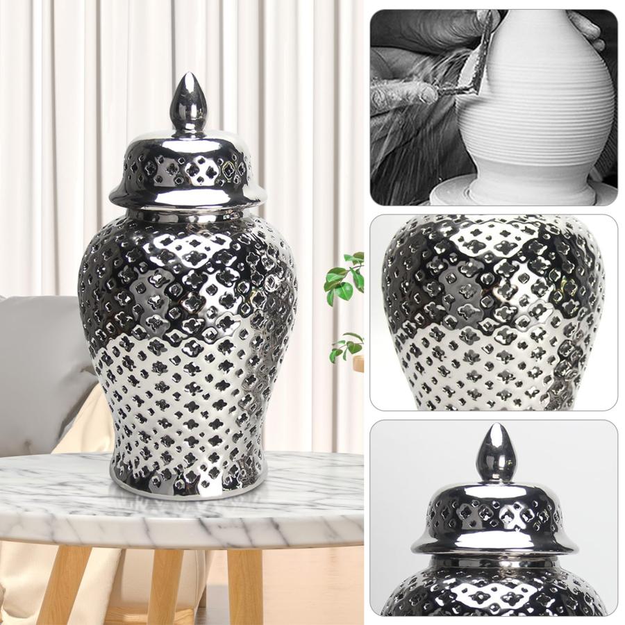 【並行輸入品】Ceramic Gold Silver Jar,Decorative Jar Flower Vase with Lid forの画像