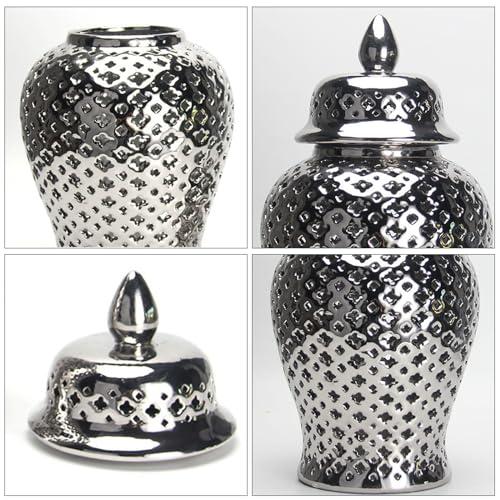 【並行輸入品】Ceramic Gold Silver Jar,Decorative Jar Flower Vase with Lid forの画像