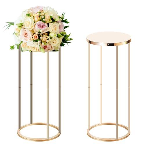 金沢手打箔　円筒形 花瓶スタンド ゴールド 並行輸入品】ゴールドフラワースタンド 2点 高さ23.6インチ