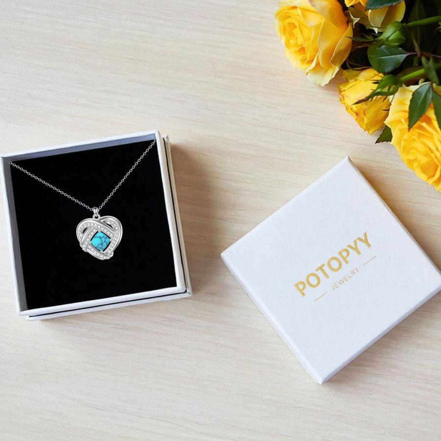 【並行輸入品】POTOPYY S925スターリングシルバー ラブノットネックレス レディース ハートノット ターコイズペンダントネックレス ジュ