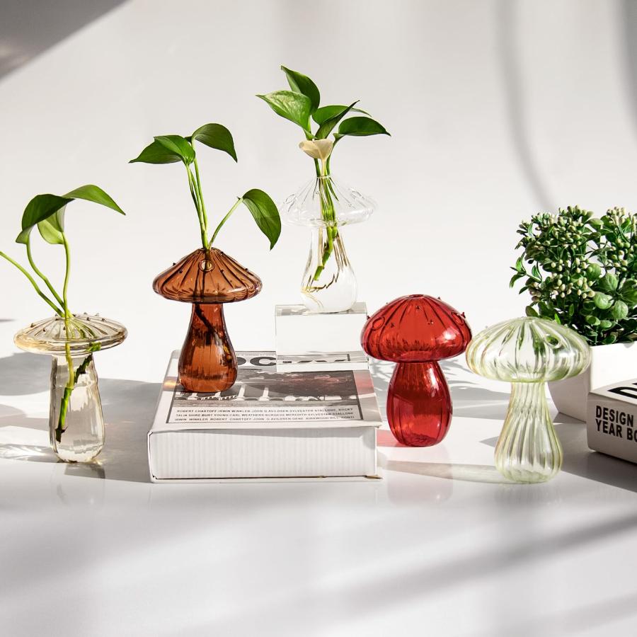【並行輸入品】OEC T5 5個 キノコ花瓶 クリア植物繁殖ステーション 色付きガラス 水耕栽培 屋内プランター リビングルーム フラワーアレン