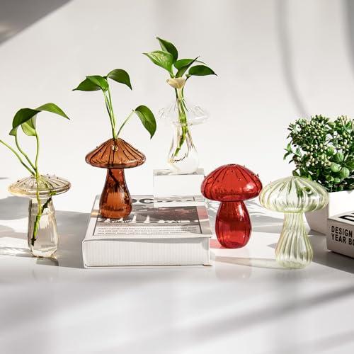 【並行輸入品】OEC T5 5個 キノコ花瓶 クリア植物繁殖ステーション 色付きガラス 水耕栽培 屋内プランター リビングルーム フラワーアレン