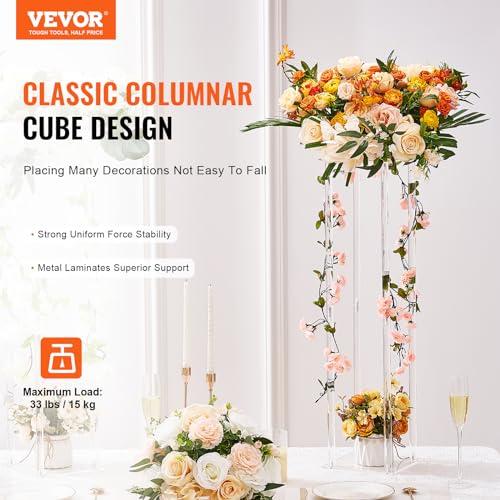 【並行輸入品】VEVOR ウェディングフラワースタンド 高さ23.6インチ/60cm アクリルラミネート付き アクリル花瓶柱 幾何学模様センター_4