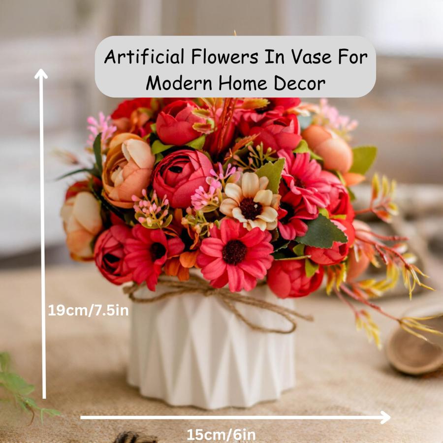 並行輸入品】造花 花瓶付き 2個セット + 木製ビーズ フェイク牡丹の花