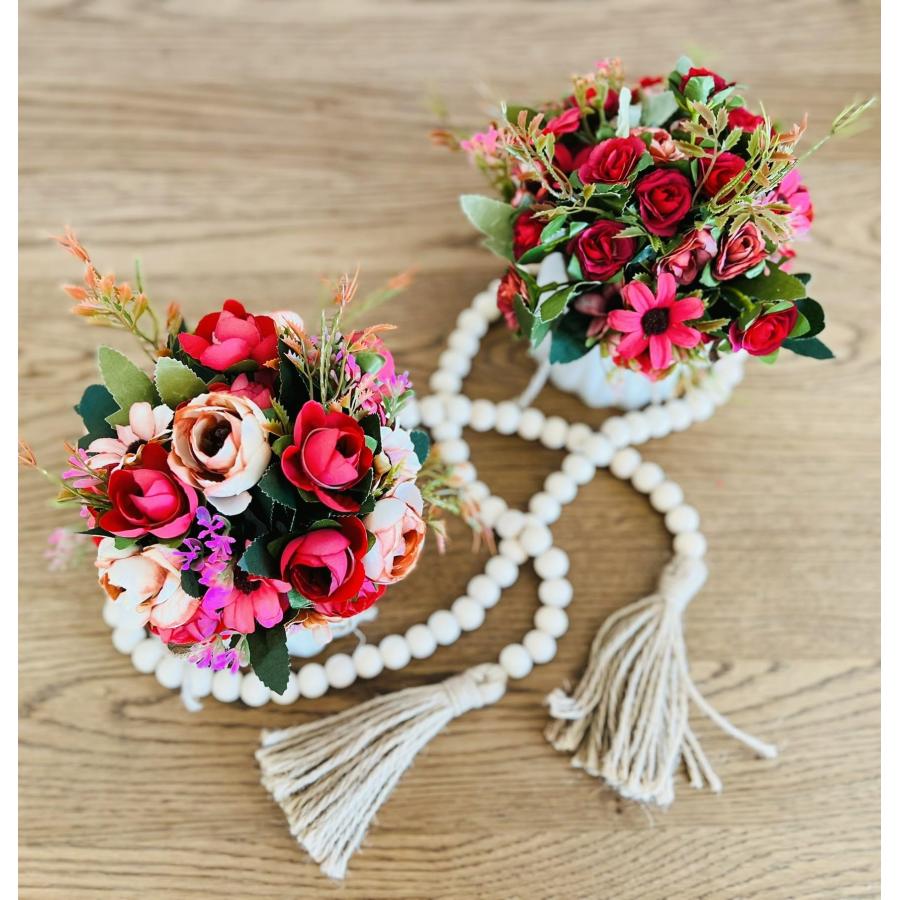 並行輸入品】造花 花瓶付き 2個セット + 木製ビーズ フェイク牡丹の花