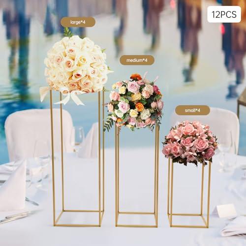【並行輸入品】12 Pcs Metal Flower Stand, Gold Geometric Vases for Wedding Centの画像