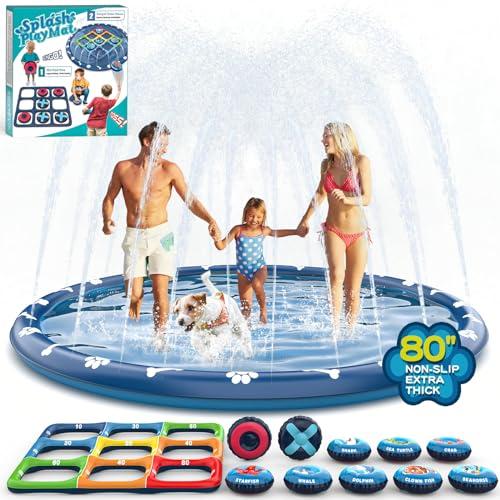 【並行輸入品】Growsland 4イン1 ノンスリップスプラッシュパッド 子供と犬用 80インチ 特大スプリンクラー 子供用屋外スプリンクラーの画像