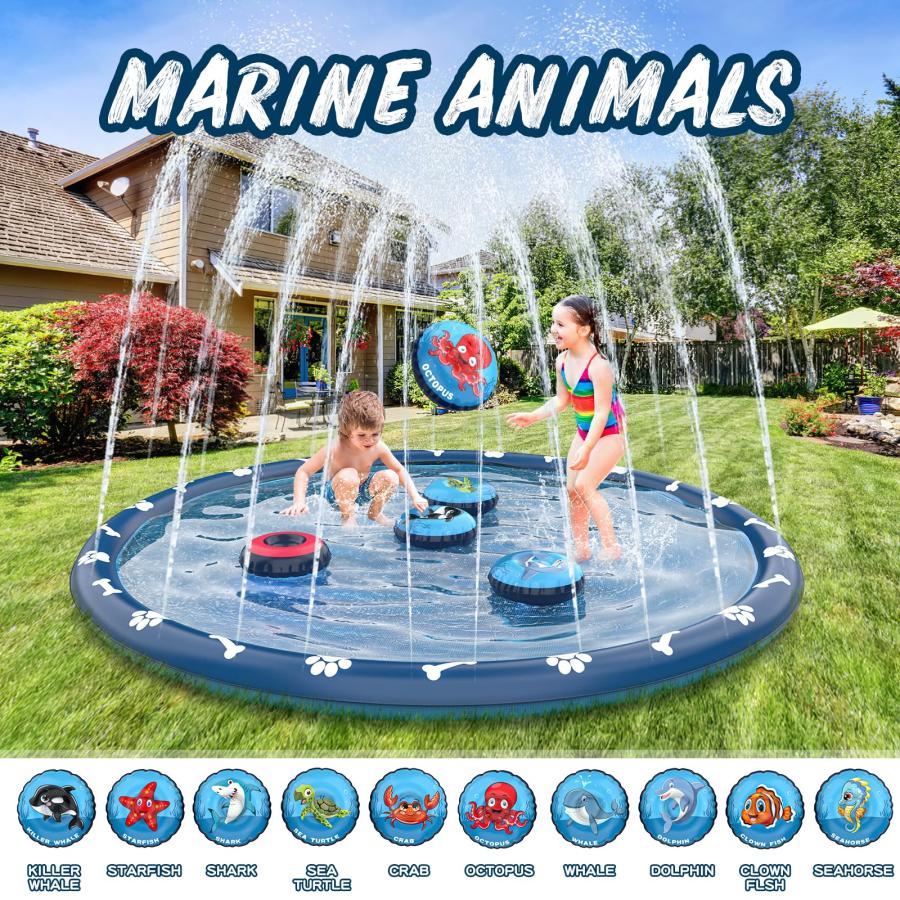 【並行輸入品】Growsland 4イン1 ノンスリップスプラッシュパッド 子供と犬用 80インチ 特大スプリンクラー 子供用屋外スプリンクラーの画像