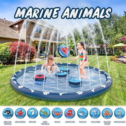 【並行輸入品】Growsland 4イン1 ノンスリップスプラッシュパッド 子供と犬用 80インチ 特大スプリンクラー 子供用屋外スプリンクラーの画像