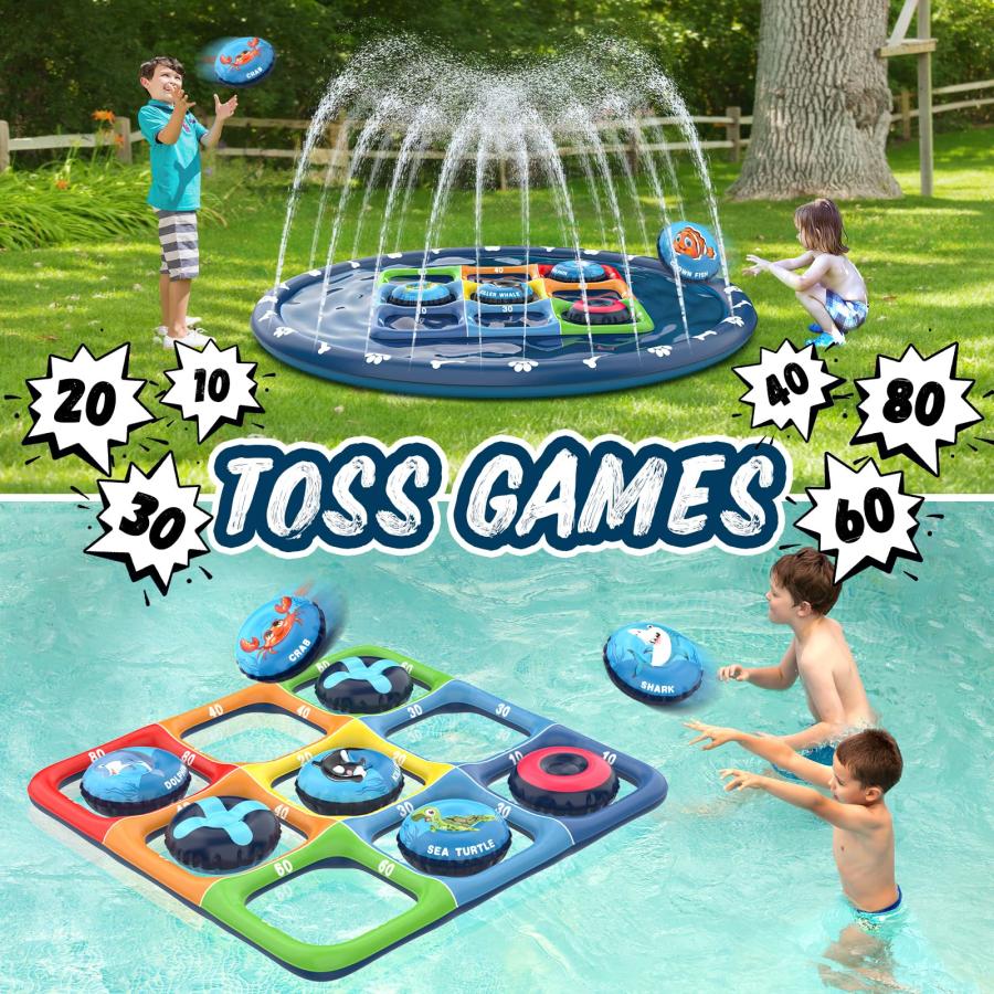 【並行輸入品】Growsland 4イン1 ノンスリップスプラッシュパッド 子供と犬用 80インチ 特大スプリンクラー 子供用屋外スプリンクラーの画像