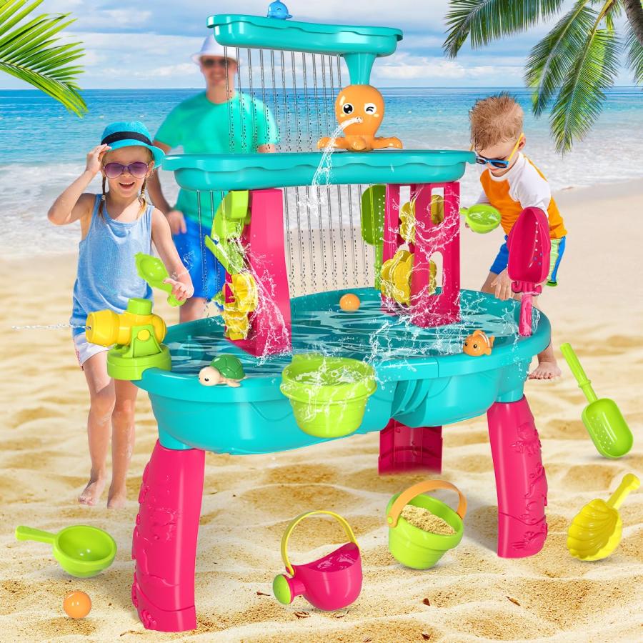 【並行輸入品】VATOS 3 Tier Sand Water Table for Girls, Kids Splash Sand Tableの画像