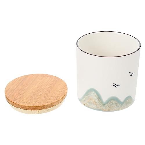 【並行輸入品】PRETYZOOM Ceramic Tea Canister Black Pottery Tea Storage White Dの画像