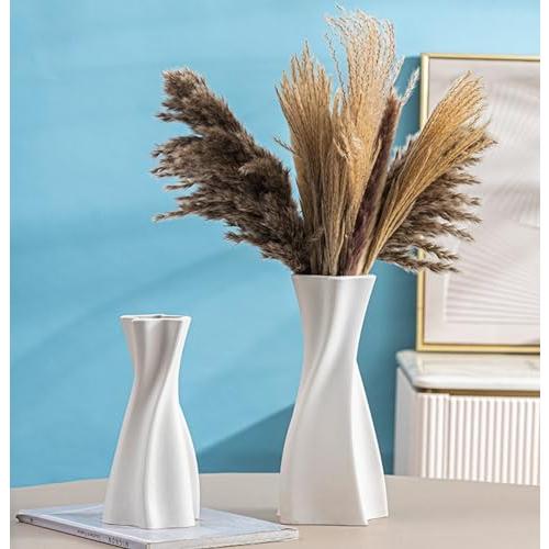 並行輸入品】Ceramic Flower Vase Set of 2， Twist Minimalism Style