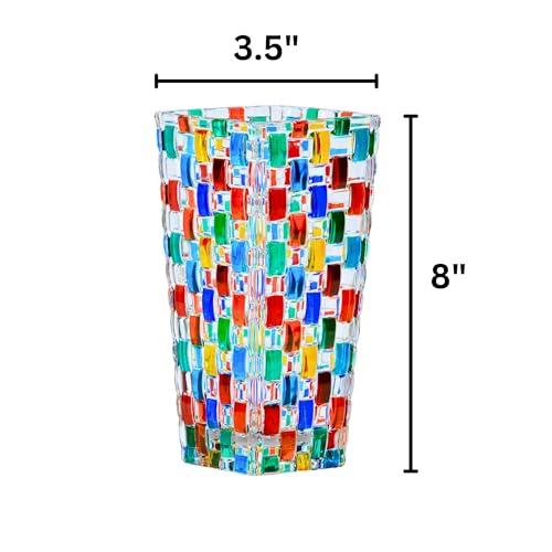 【並行輸入品】Hand Blown Italian Crystal Glass Flower Vase, 8 Inch, Red, Yelloの画像