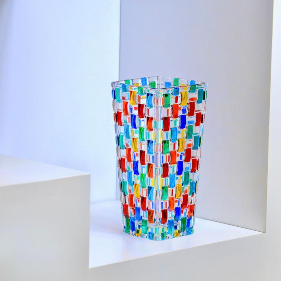 【並行輸入品】Hand Blown Italian Crystal Glass Flower Vase, 8 Inch, Red, Yelloの画像