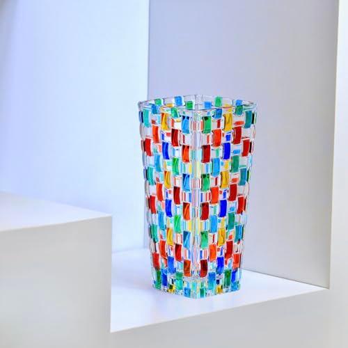 【並行輸入品】Hand Blown Italian Crystal Glass Flower Vase, 8 Inch, Red, Yelloの画像