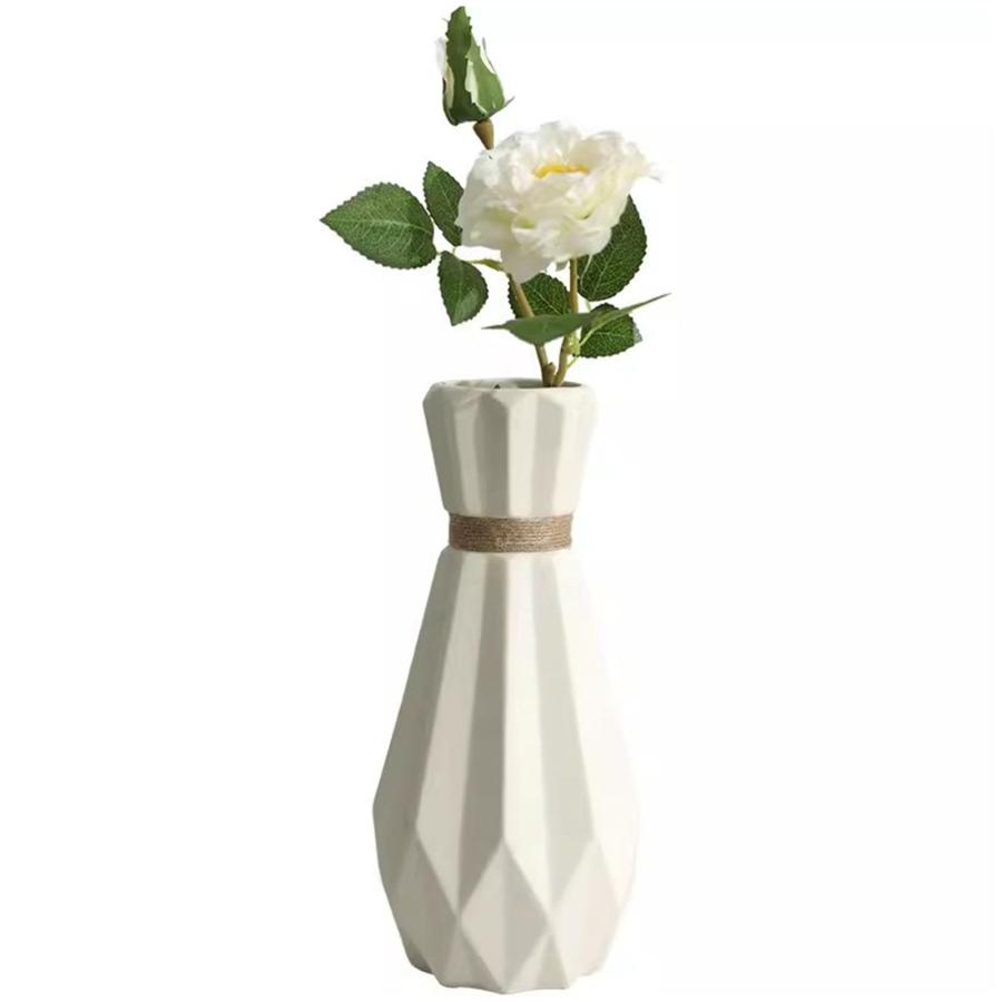白色テクスチャー陶器花瓶 並行輸入品】折り紙テクスチャーの白い陶器の花瓶 モダンな高さ11.4