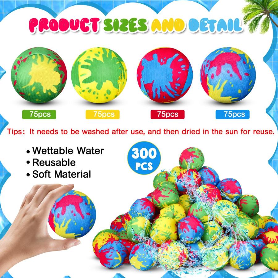【並行輸入品】RoundFunny 300個 再利用可能な水風船 ウォーターゲーム メッシュバッグ3個付き 夏の屋外おもちゃ プールパーティー記の画像